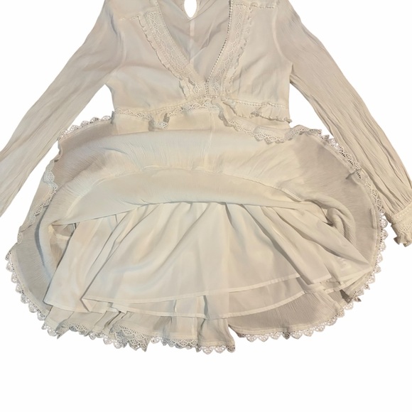 AllSaints Zora Dress Mini Tiered Lace Long Sleeve White 10 - Picture 8 of 12